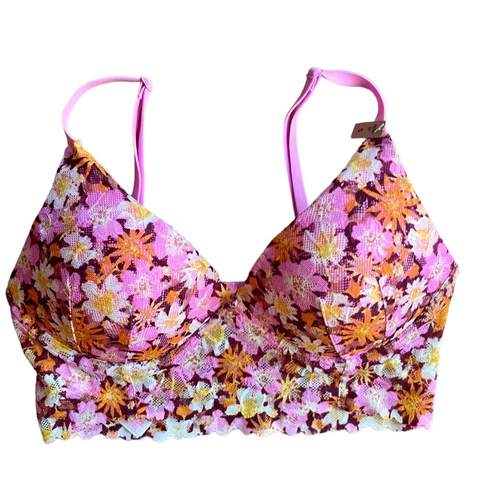 PINK Victoria's Secret Floral Sports Bra - Pink and Orange